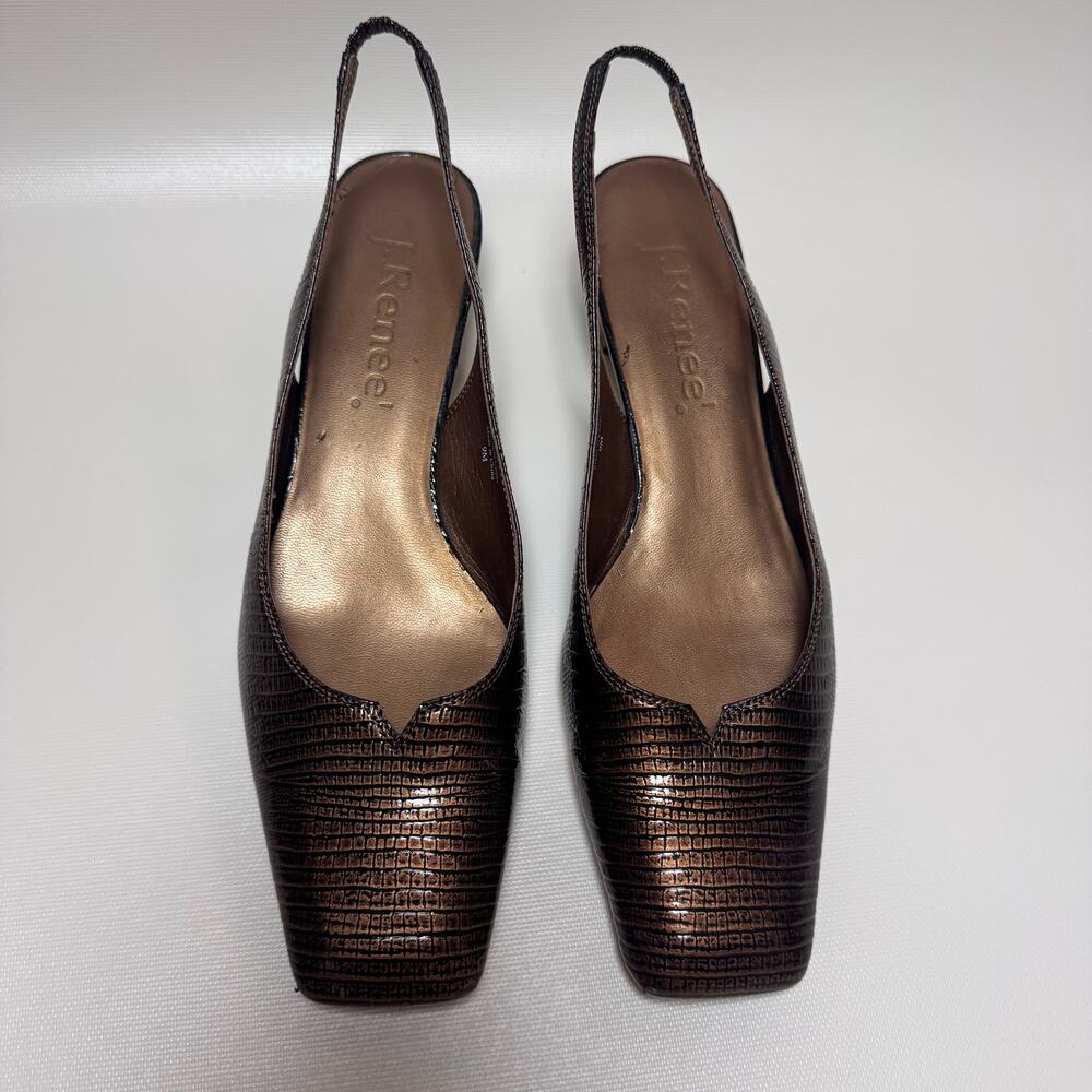 J. Renee Women's Copper Snakeskin Texture Sling Back Pump Square Toe Casual 9M